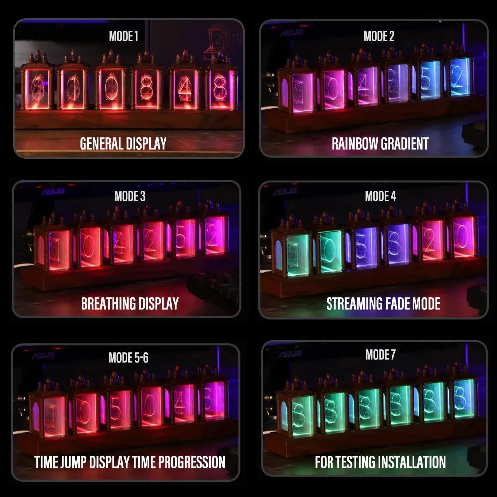 LED Digital Clock Nixie Tube Clock RGB Glow Tube Clock Walnut Wood Night Light Digital Alarm Atomosphere Lamp Clock Timer Gift