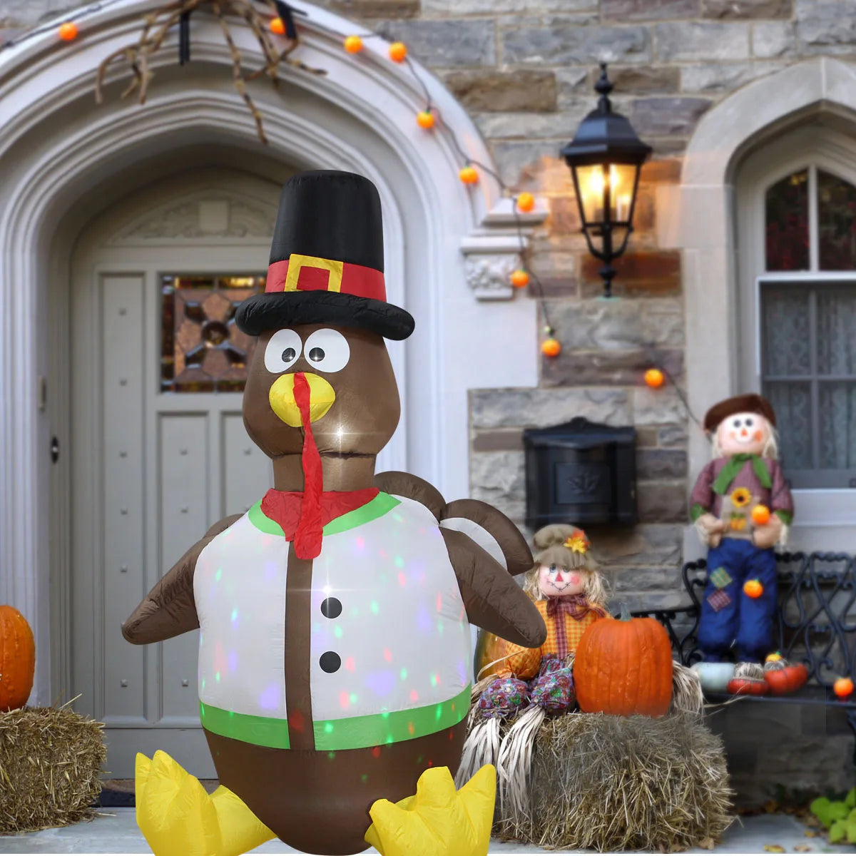 Thanksgiving Inflatable Turkey Decoration with LED Lights Suitable for Fall Harvest Party, Indoor and Outdoor Shopping Mall Yard