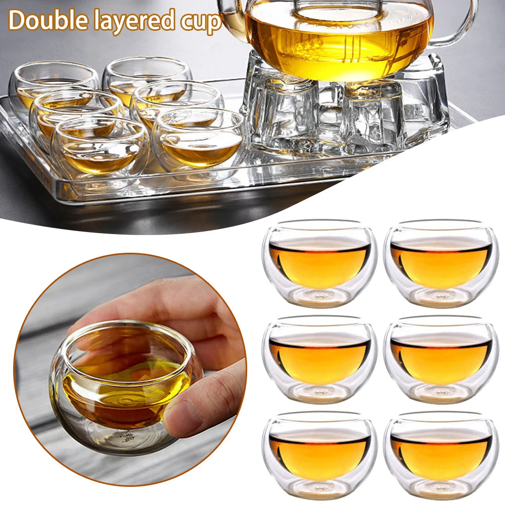 1/2/4pcs Double Layer Glass Tea Cup Set Transparent Drinkware Coffee Milk Water Mug Multi-Purpose Brewings Tea Cup Kitchen Tools