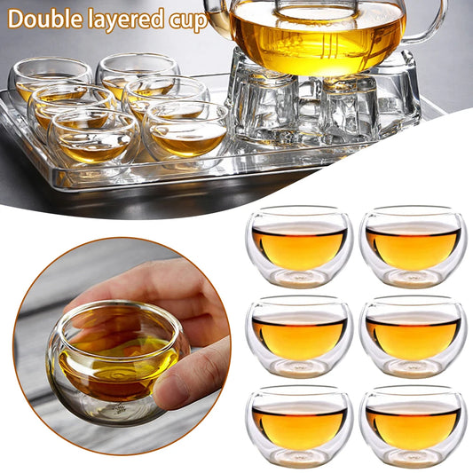 1/2/4pcs Double Layer Glass Tea Cup Set Transparent Drinkware Coffee Milk Water Mug Multi-Purpose Brewings Tea Cup Kitchen Tools