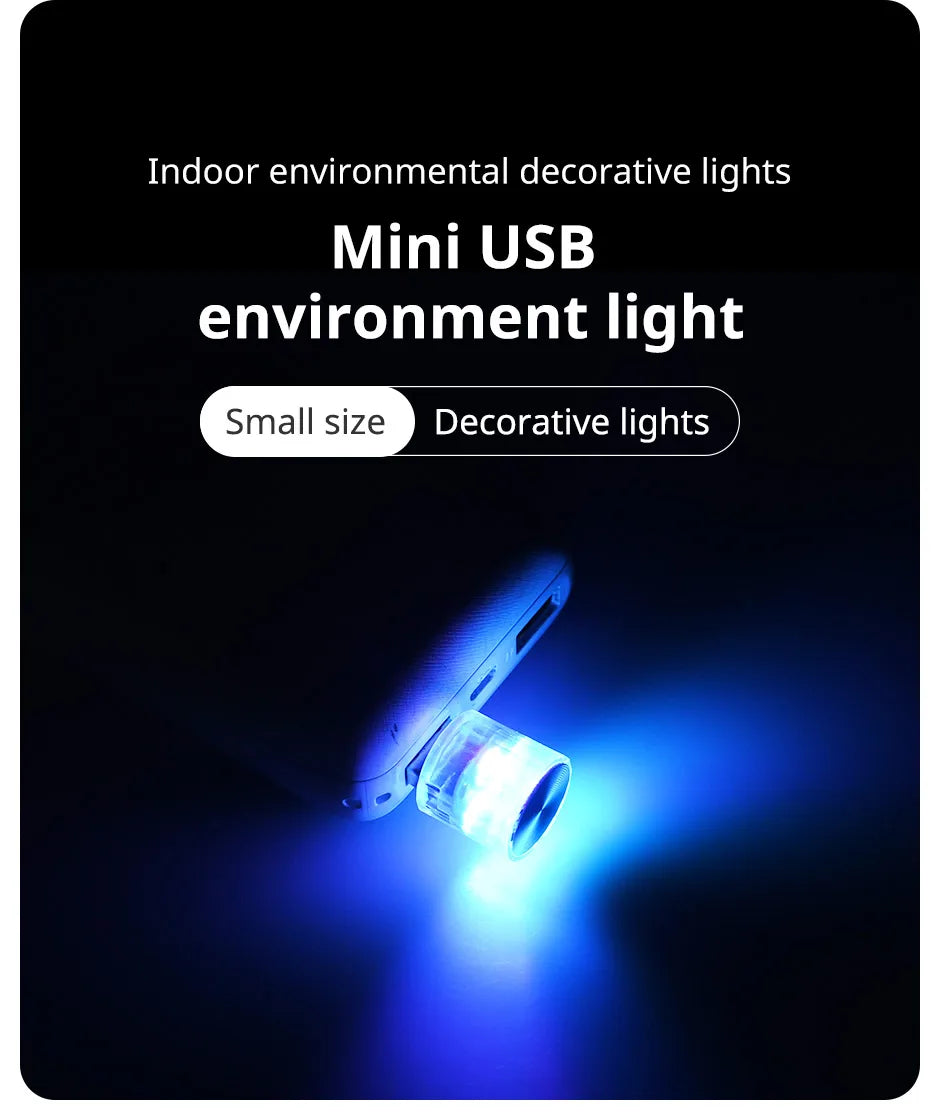 Car Mini USB LED Ambient Light Decorative Atmosphere Lamps for Interior Environment Auto PC Computer Portable Light Plug Play