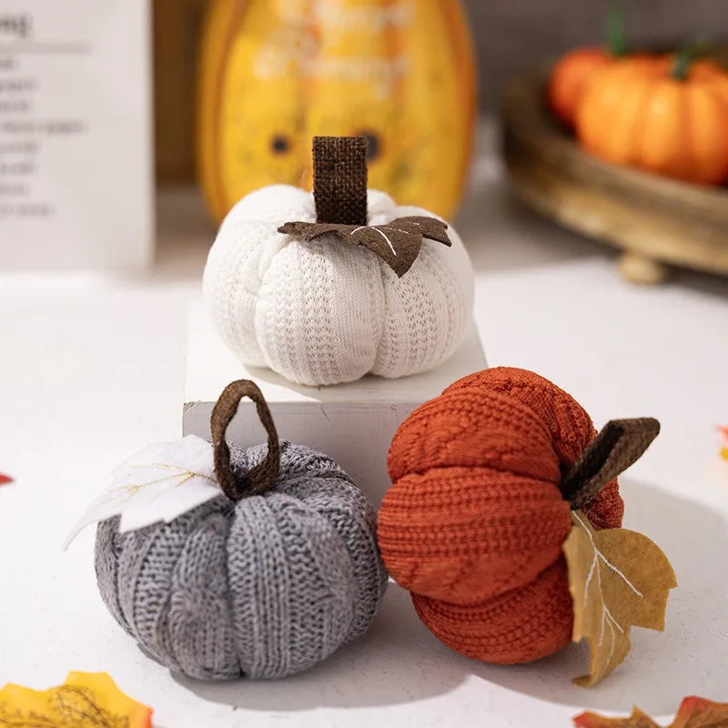 Artificial Pumpkin Halloween Decoration Mini Fake Simulated Knitted Pumpkin Autumn Harvest Party Thanksgiving Party Decor Props