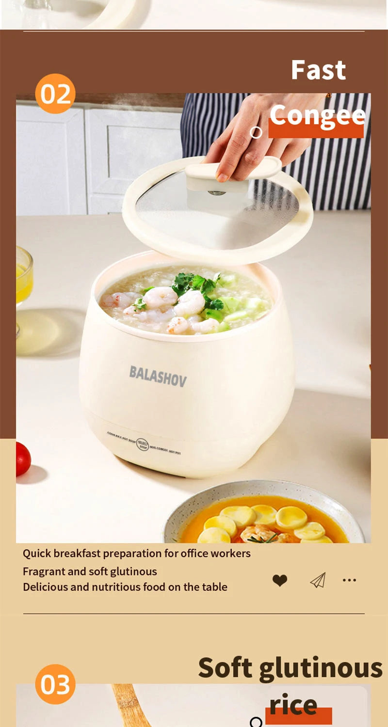 1.8L Portable Smart Rice Cooker - Multifunctional Non-Stick Rice Cooking Pot for Cooking Rice,  Soup, for Dorms & Small Kitchens