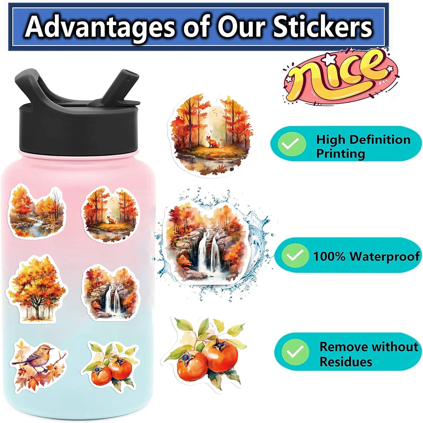 50pcs Thanksgiving Stickers Fall Stickers for Holiday Decoration, DIY Crafts, Art Journal, Laptop Gift Decoration