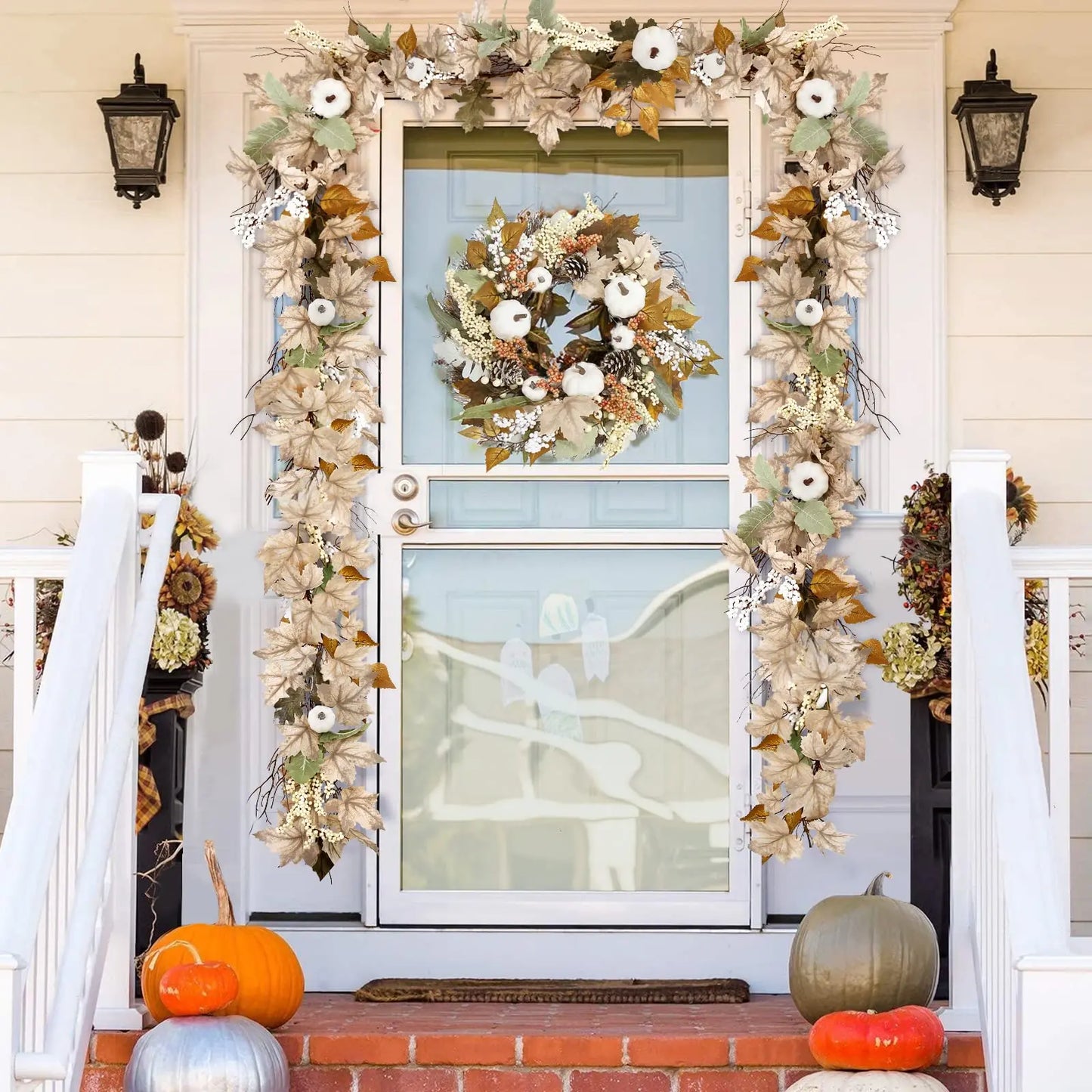 Fall Decoration - 1.75m Maple Leaf Pumpkin Berry garland - Thanksgiving Halloween Harvest decoration for home outdoor porch