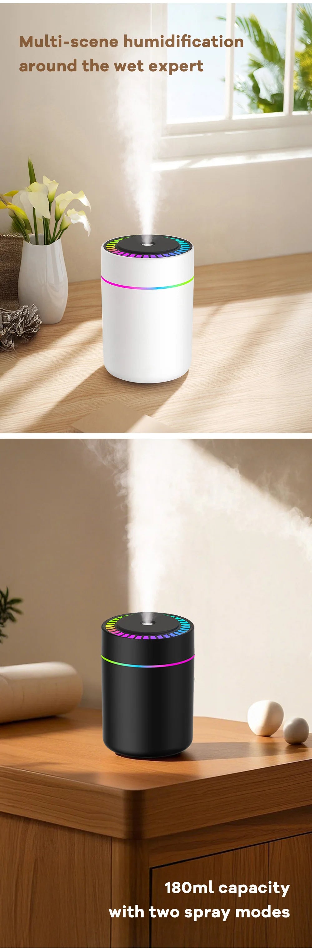 180ml Aromatherapy diffuser Humidifier Aromatherapy essential oil Air purifier Sleeping car carrying home LED 7 color light
