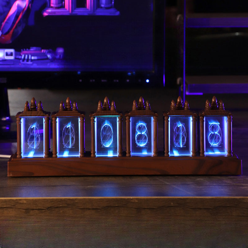LED Digital Clock Nixie Tube Clock RGB Glow Tube Clock Walnut Wood Night Light Digital Alarm Atomosphere Lamp Clock Timer Gift