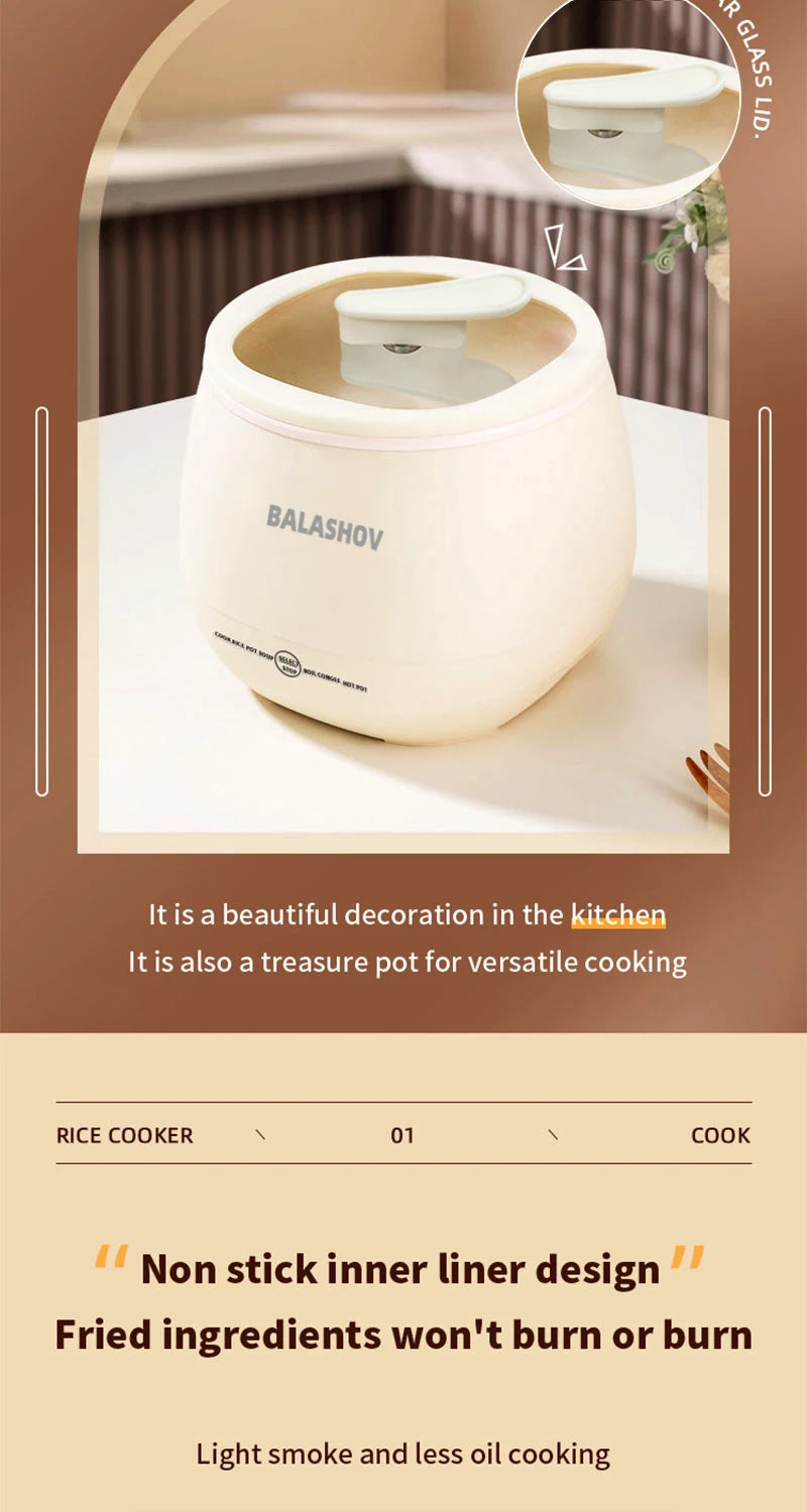 1.8L Portable Smart Rice Cooker - Multifunctional Non-Stick Rice Cooking Pot for Cooking Rice,  Soup, for Dorms & Small Kitchens