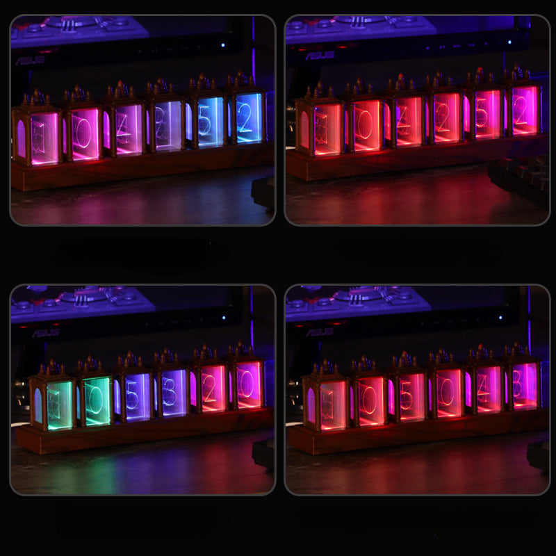 LED Digital Clock Nixie Tube Clock RGB Glow Tube Clock Walnut Wood Night Light Digital Alarm Atomosphere Lamp Clock Timer Gift