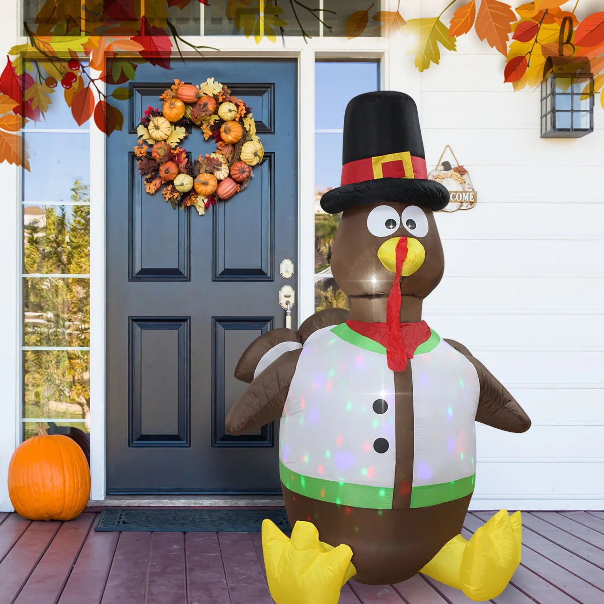 Thanksgiving Inflatable Turkey Decoration with LED Lights Suitable for Fall Harvest Party, Indoor and Outdoor Shopping Mall Yard