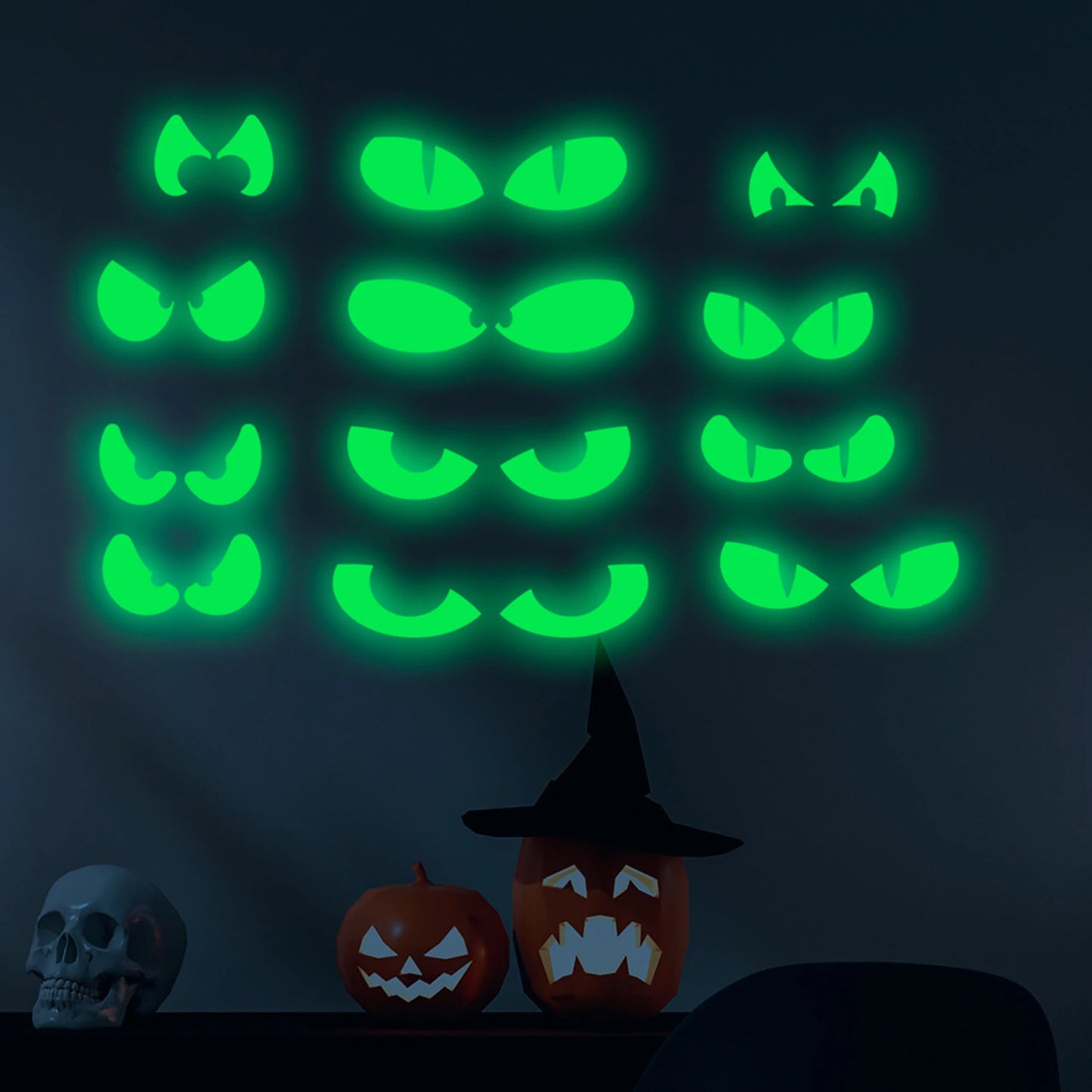 36/pcs  Halloween Luminous Wall Decals Glowing in The Dark Eyes Window Sticker for Halloween Decoration for Home Party Supplies