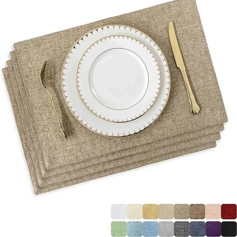 4 Pcs Placemat Washable Place Mats Placemats Heat Resistant Faux Linen Burlap Placemat for Dining Tables Kitchen Table Mats