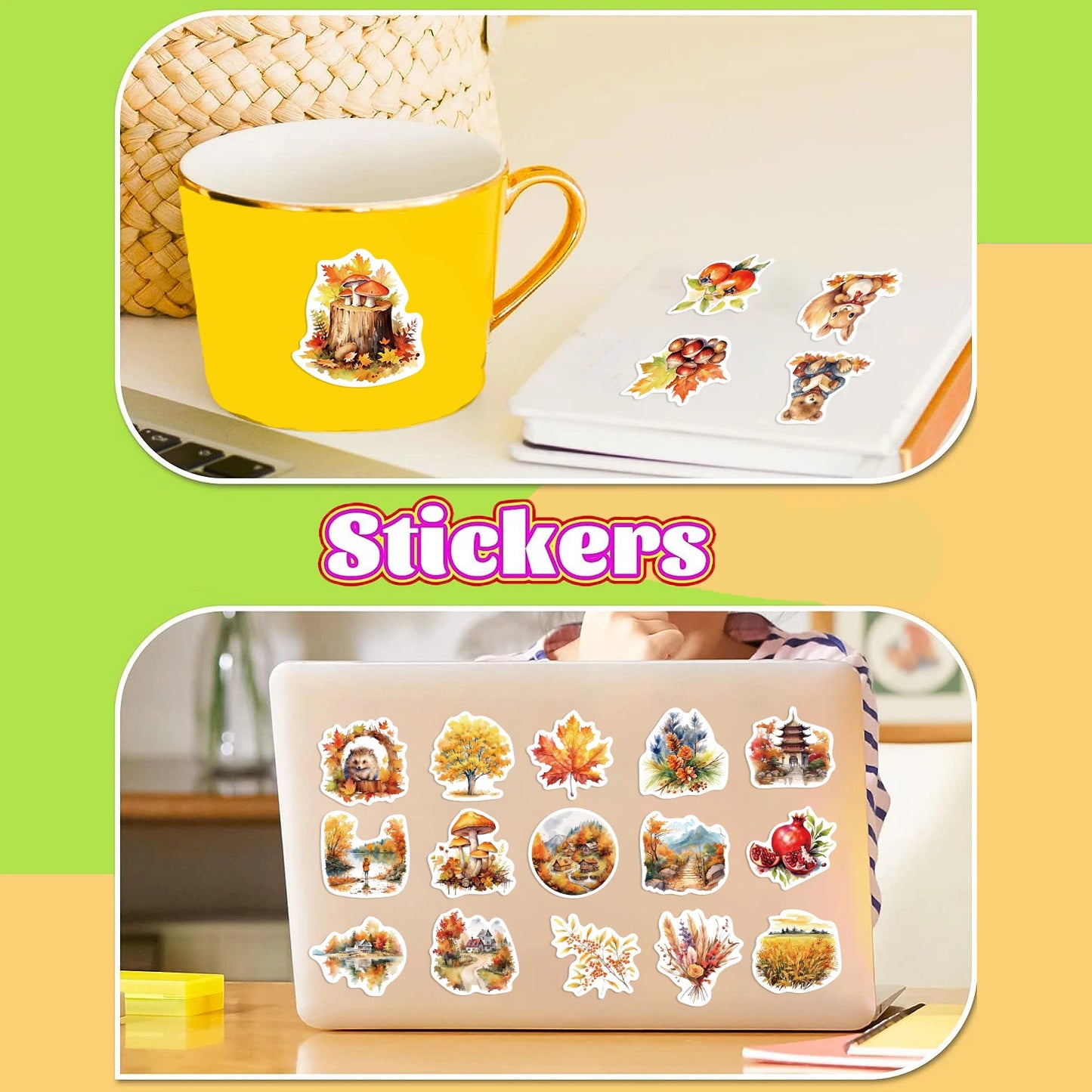50pcs Thanksgiving Stickers Fall Stickers for Holiday Decoration, DIY Crafts, Art Journal, Laptop Gift Decoration