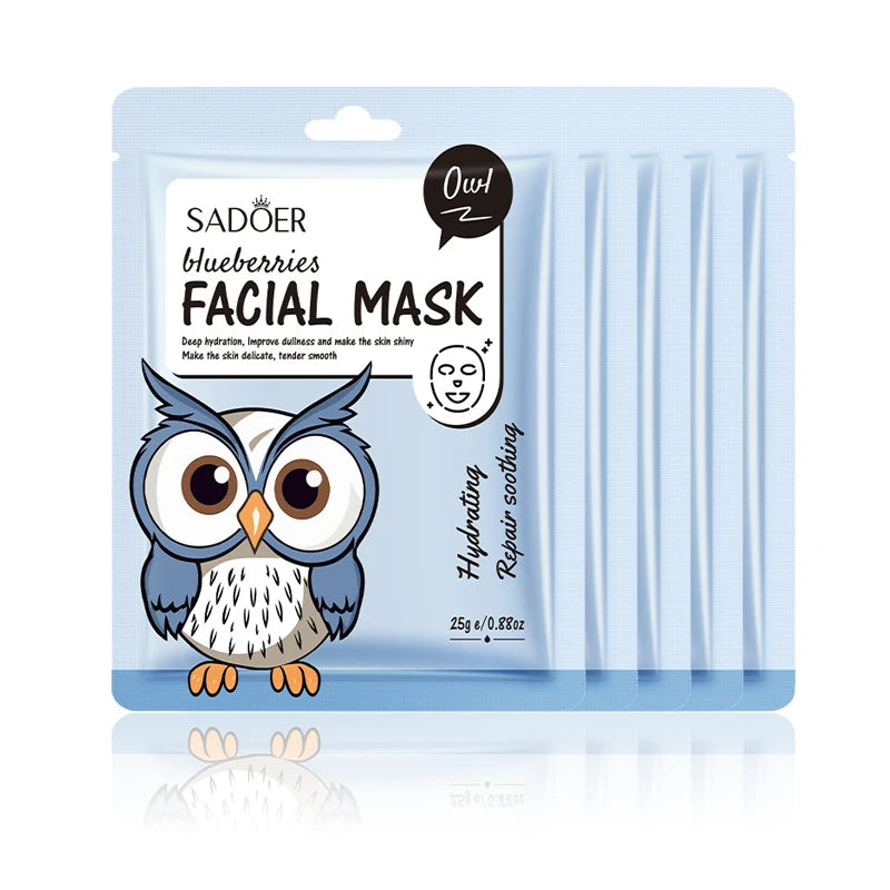5pcs SADOER Cartoon Fresh Fruit Facial Masks Moisturizing Soothing Brightening Hydrating Face Mask for Facial Skin Care
