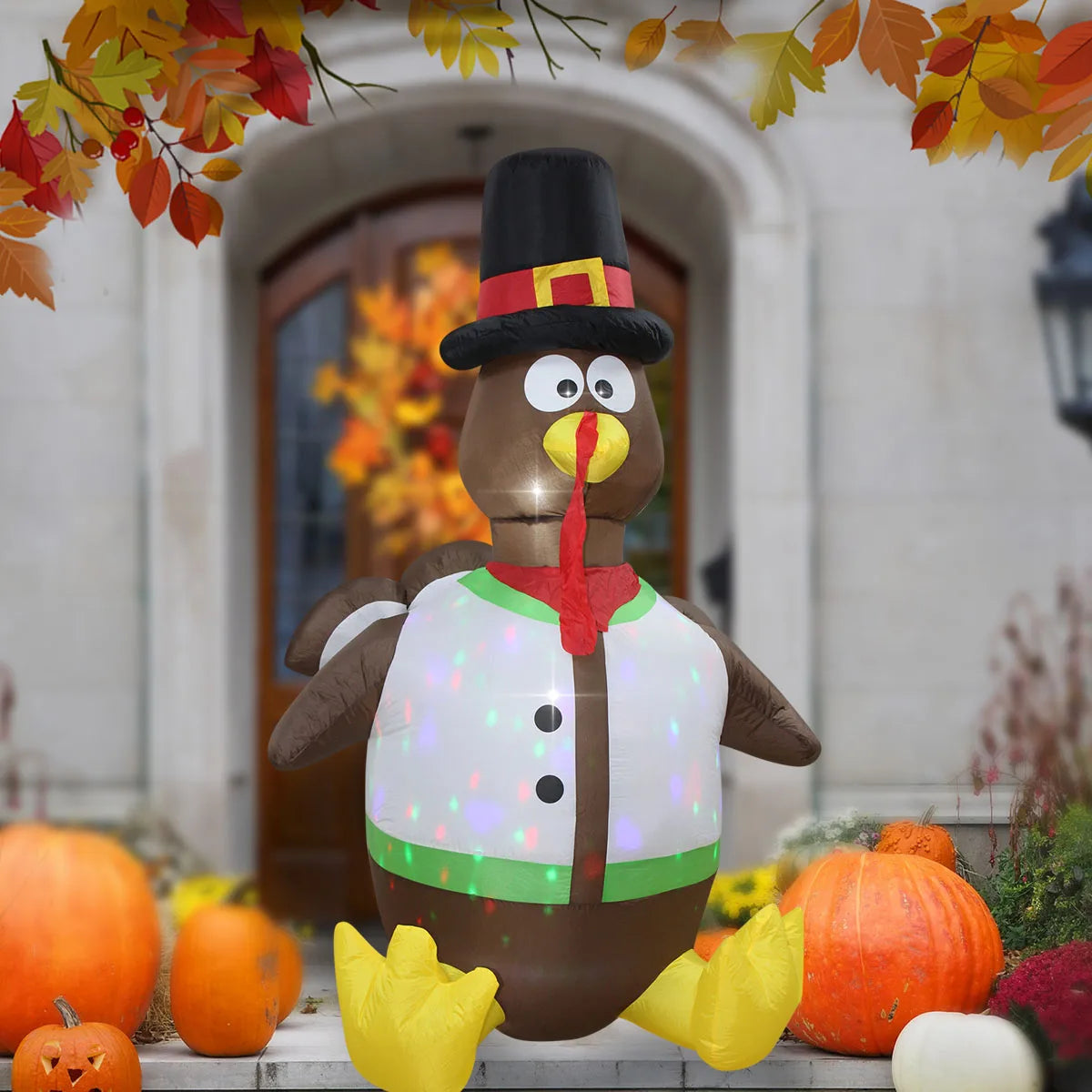 Thanksgiving Inflatable Turkey Decoration with LED Lights Suitable for Fall Harvest Party, Indoor and Outdoor Shopping Mall Yard