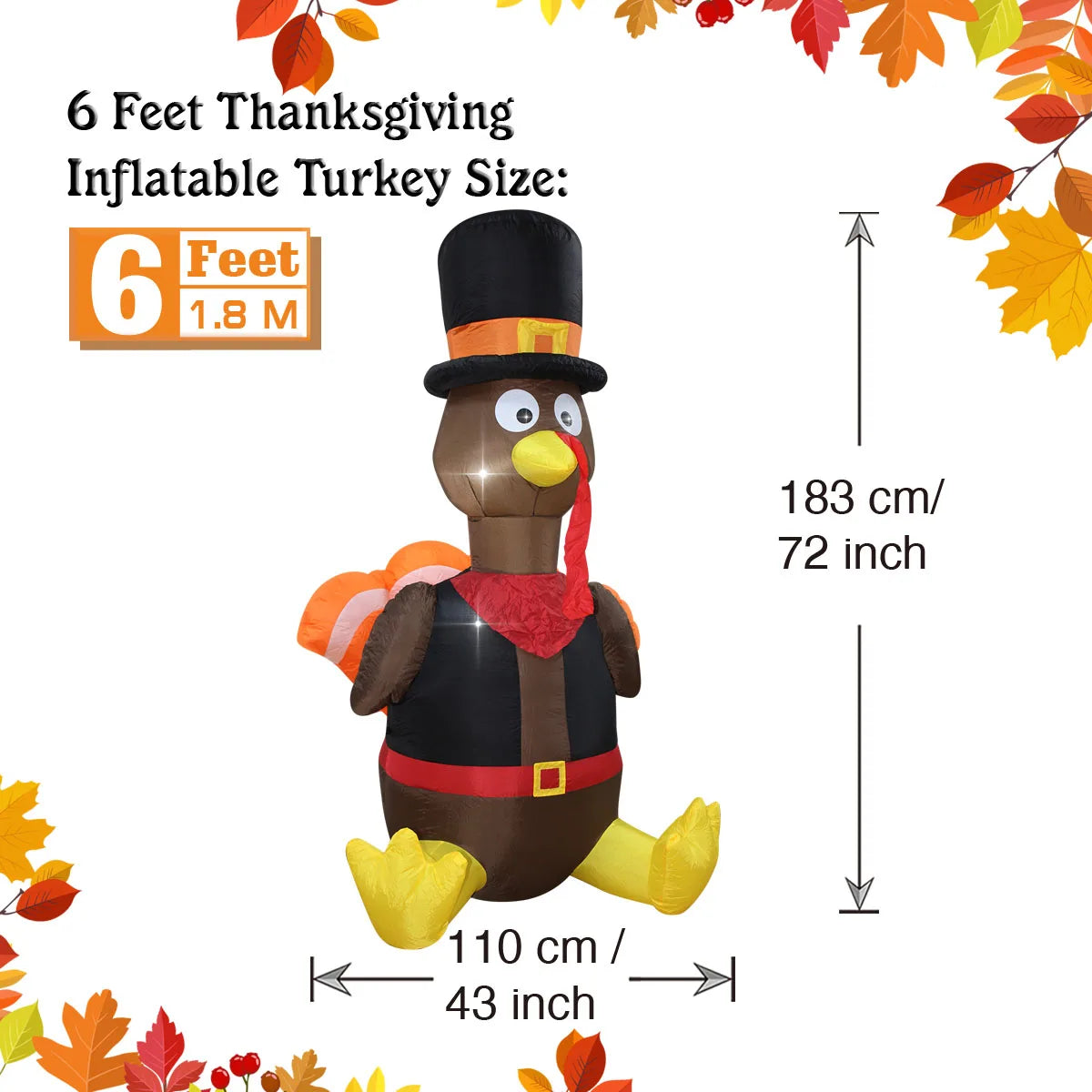 Thanksgiving Inflatable Turkey Decoration with LED Lights Suitable for Fall Harvest Party, Indoor and Outdoor Shopping Mall Yard
