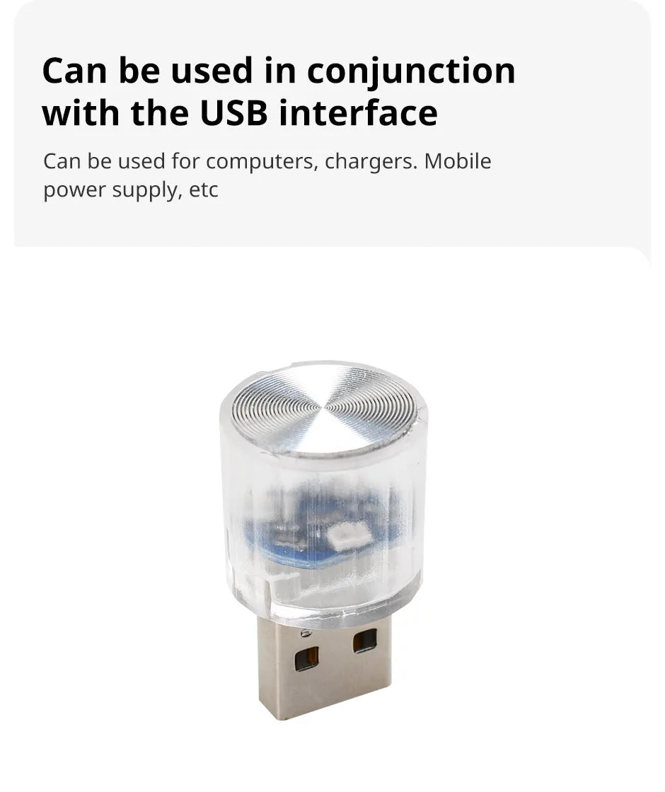 Car Mini USB LED Ambient Light Decorative Atmosphere Lamps for Interior Environment Auto PC Computer Portable Light Plug Play
