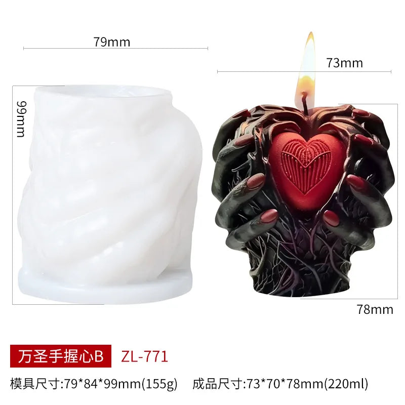 Halloween Hand held Heart Candle Silicone Mold DIY Horror Mutation Heart Craft Resin Gypsum Cement Casting Mold Halloween Gift