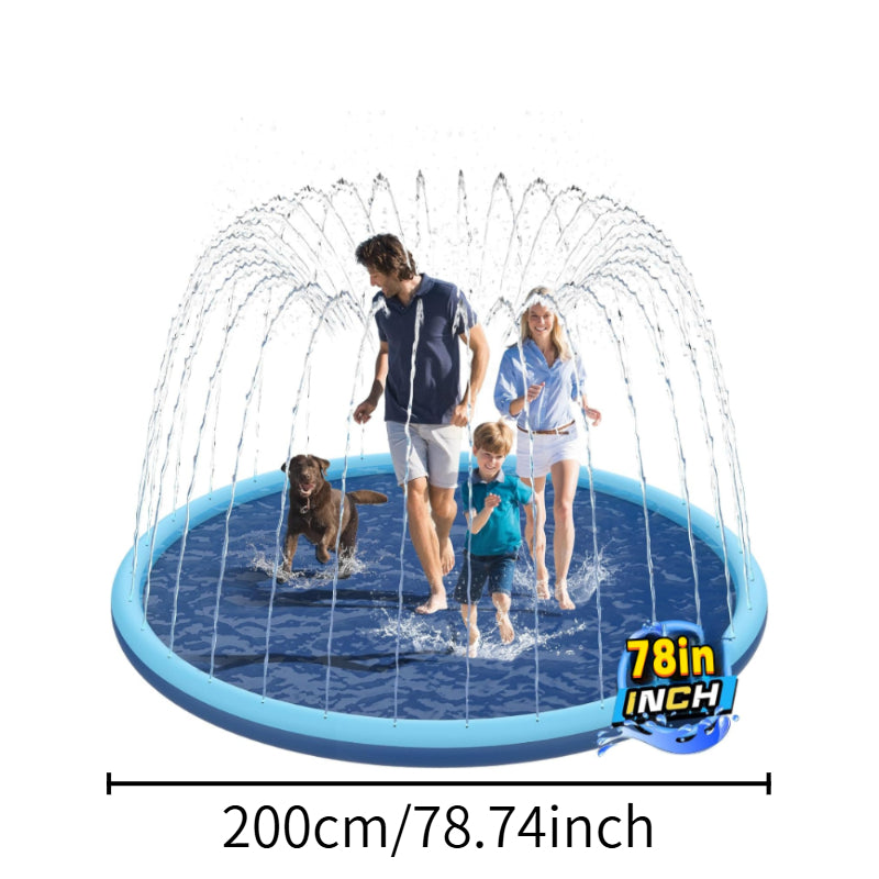 Extra Large Splash Proof Play Mat - Heavy-Duty Non-Slip High Quality Sprinkler Board for Kids, Dogs, Backyard - Outdoor/Indoor Water Playground - Easy-Clean Surface - Ideal for Birthday Parties & Family Games - Blue Playgroun