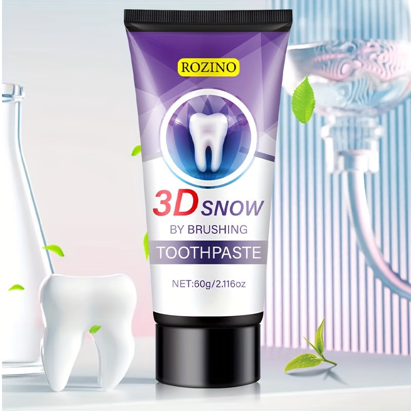 60g ROZINO 3D Snow Whitening & Brightening Toothpaste - Freshens Breath, Gum Protection - Cream Formula with Natural Ingredients for Daily Oral Care