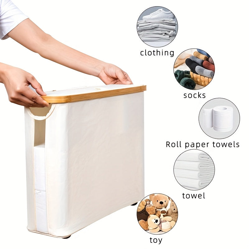 Large Capacity Foldable Toilet Paper Holder with Lid - Space-Saving Modern Bathroom Organizer, No Assembly Required, Durable Wood Frame & Gray Fabric Finish, Multi-Purpose Home Storage Solution, Toilet Paper Storage Container