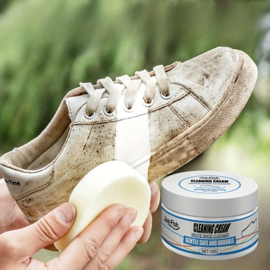 Easy No-Rinse Instant White Shoe Cleaner Cream - Safe for Sneakers, Canvas, Faux Leather - Stain Remover & Whitening