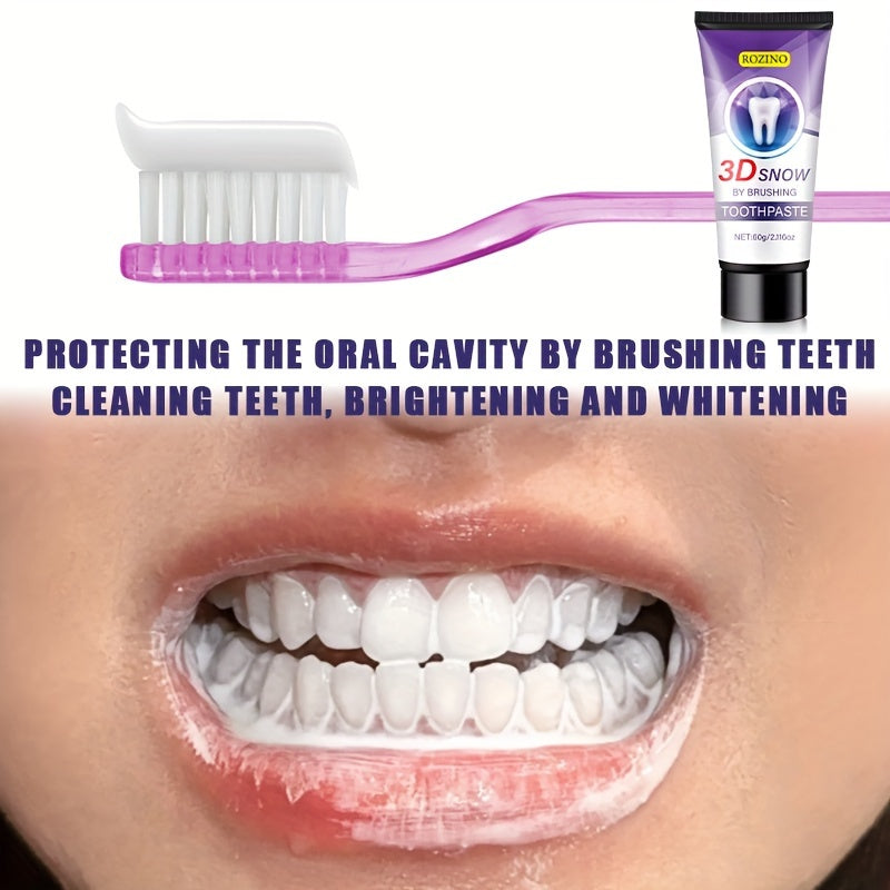 60g ROZINO 3D Snow Whitening & Brightening Toothpaste - Freshens Breath, Gum Protection - Cream Formula with Natural Ingredients for Daily Oral Care