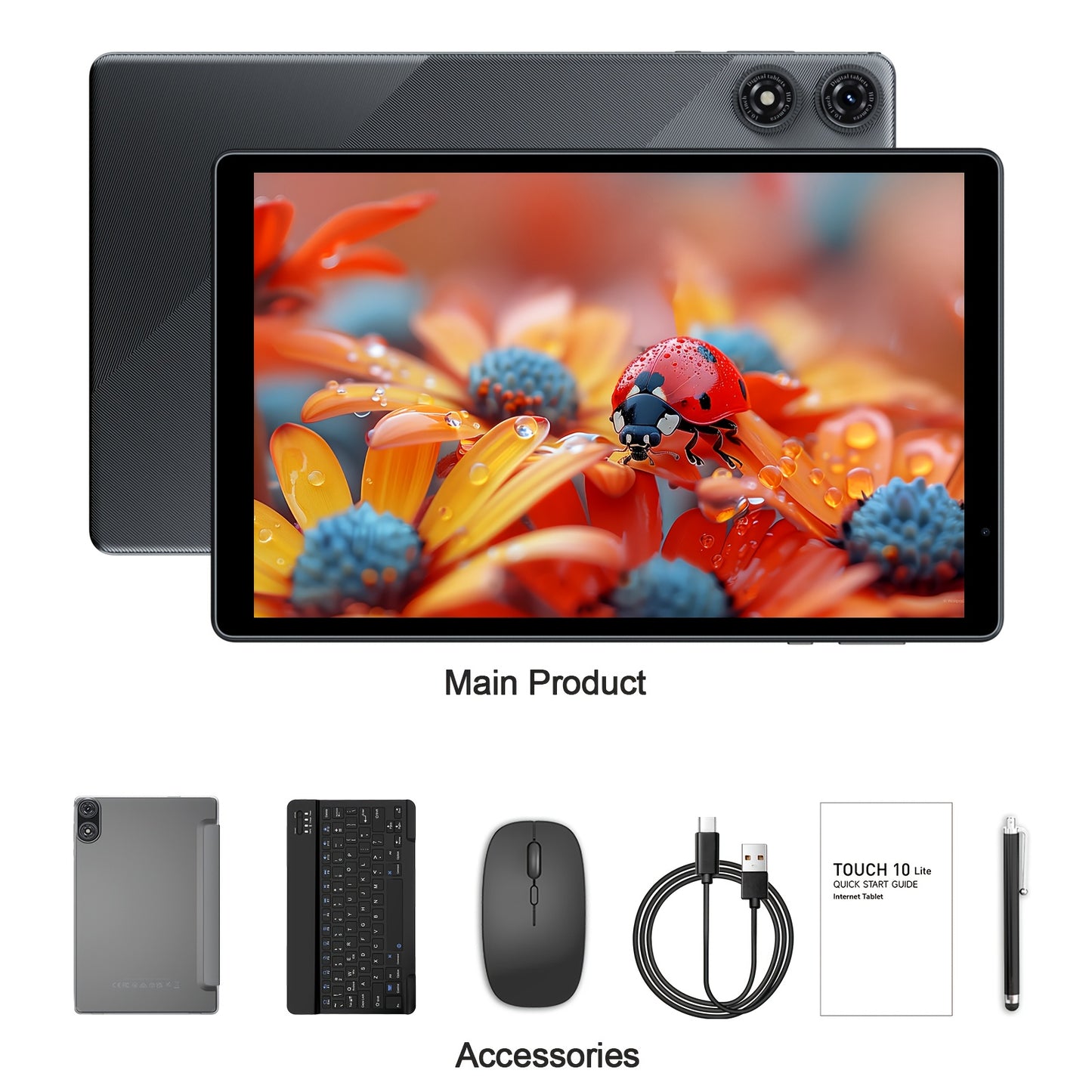 PRITOM Android 15 Tablet, 10.1-Inch, 8GB RAM (3GB + 5GB Expandable), 32GB Storage, 2-In-1 Tablet, Optional Keyboard, Mouse, Protective Case And Stylus, 6000Mah Battery, Supports 1TB Expandable Storage, Penta-Core Processor, C